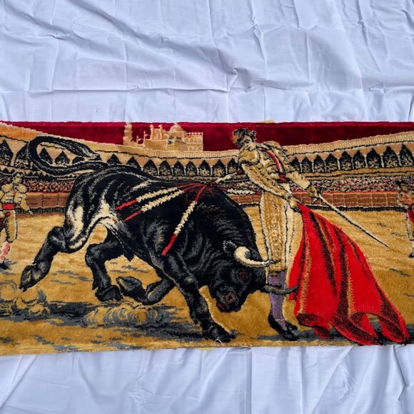 Matador Bullfight Vintage Mounted 3-Dimensional Tapestry MCM Wall Decor - Picture 1 of 8